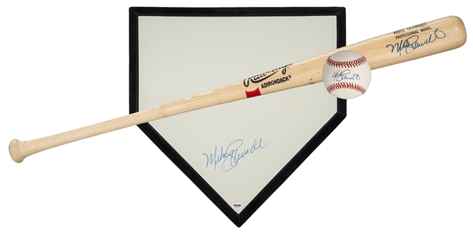 Mike Schmidt Signed Items Trio (3 Different) Including Baseball, Bat and Home Plate (PSA)